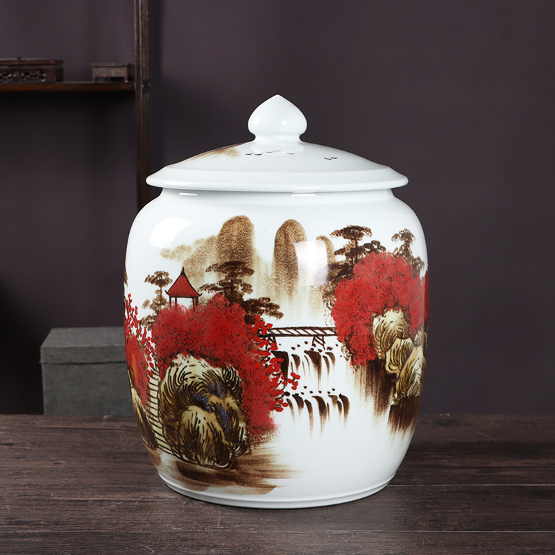 手绘景德镇陶瓷米缸储物罐家用密封防潮防潮存储干货杂粮收藏摆放