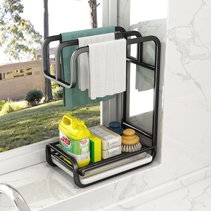 厨房抹布架壁挂免打孔台面置物架晾放家用卫生间沥水挂架收纳神器