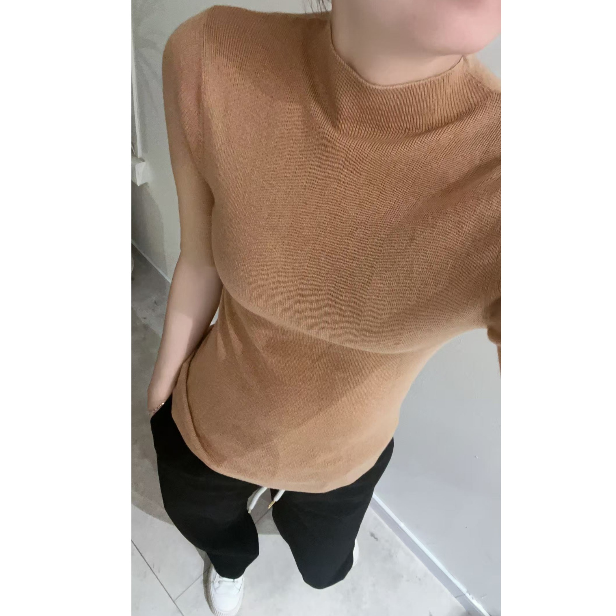 半高领中袖针织衫精仿超细女士羊毛衫