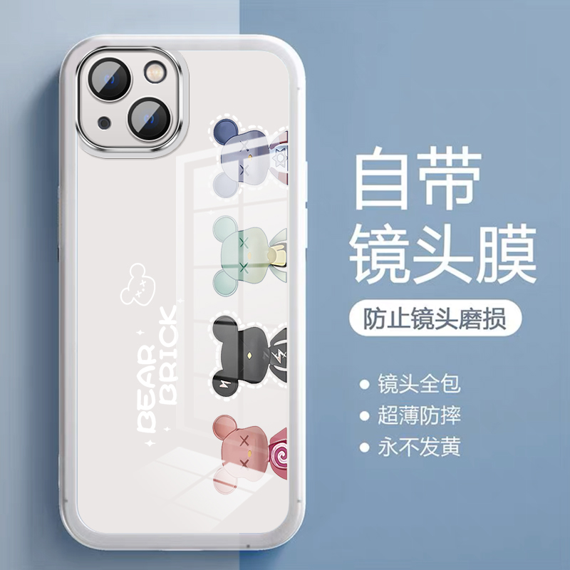 潮牌小熊苹果iPhone 13手机壳女款保护套自带镜头膜网红硅胶简约