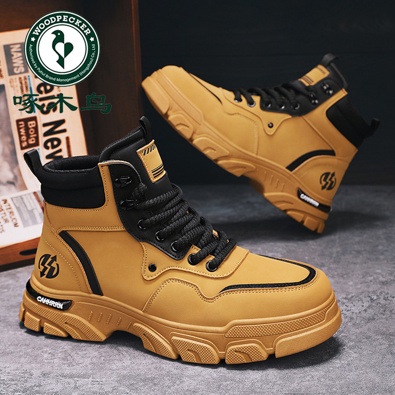 啄木鸟马丁靴男款2024年新款秋冬季高帮工装加绒加厚保暖棉鞋靴子