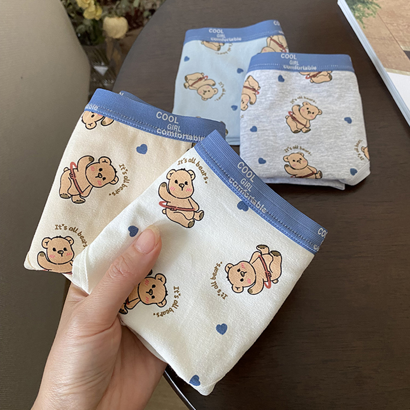 可爱小熊女士内裤纯棉透气潮流个性卡通印花柔软舒适少女三角短裤