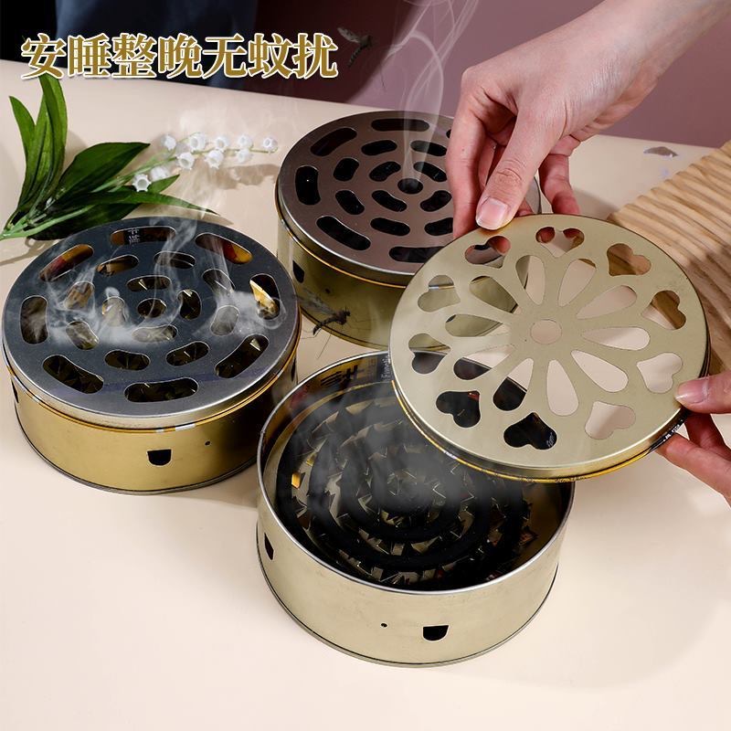 手提蚊香盒家用蚊香托盘防飞灰蚊香盒中式带盖创意镂空蚊香架