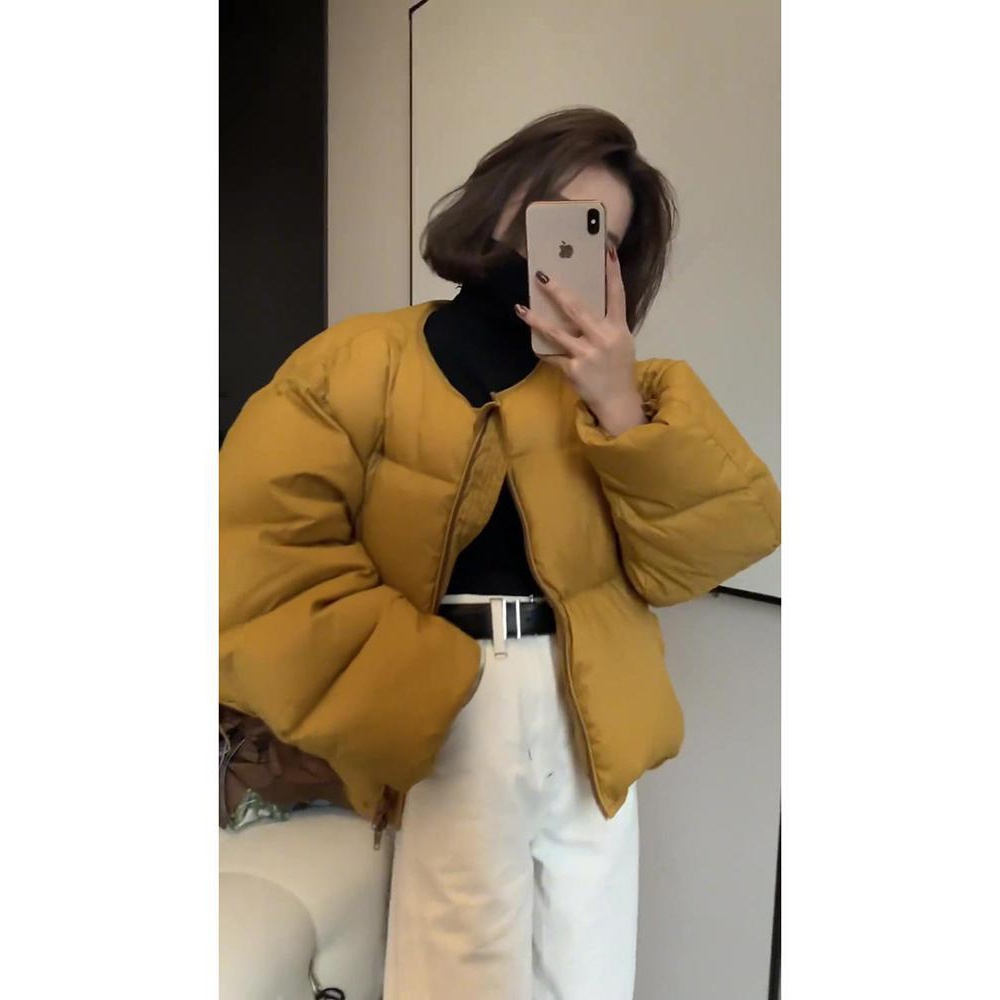 冬季新款高级感超好看小个子韩系姜黄色短款加厚面包绒服外套女