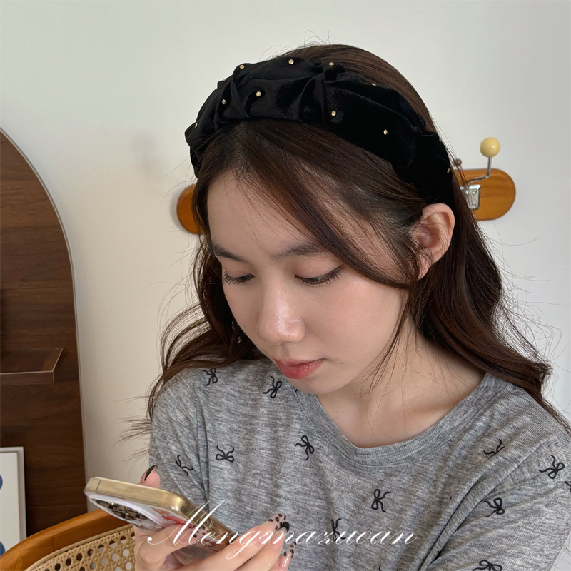 G026 复古款 高级感加宽丝绒烫金波点褶皱发箍发卡发饰头饰压发