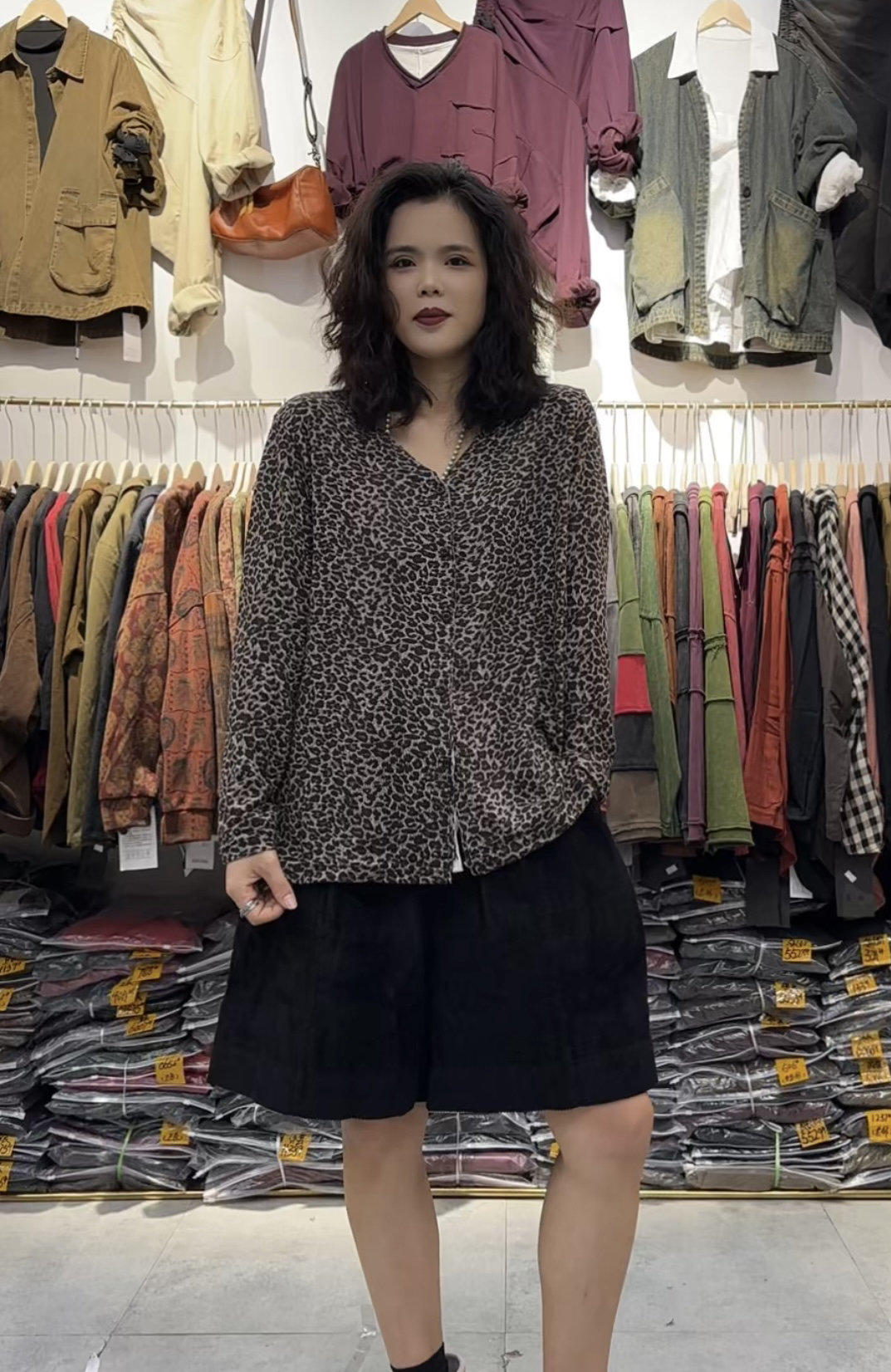 欧洲站2024秋款磨毛豹纹软糯宽松长袖