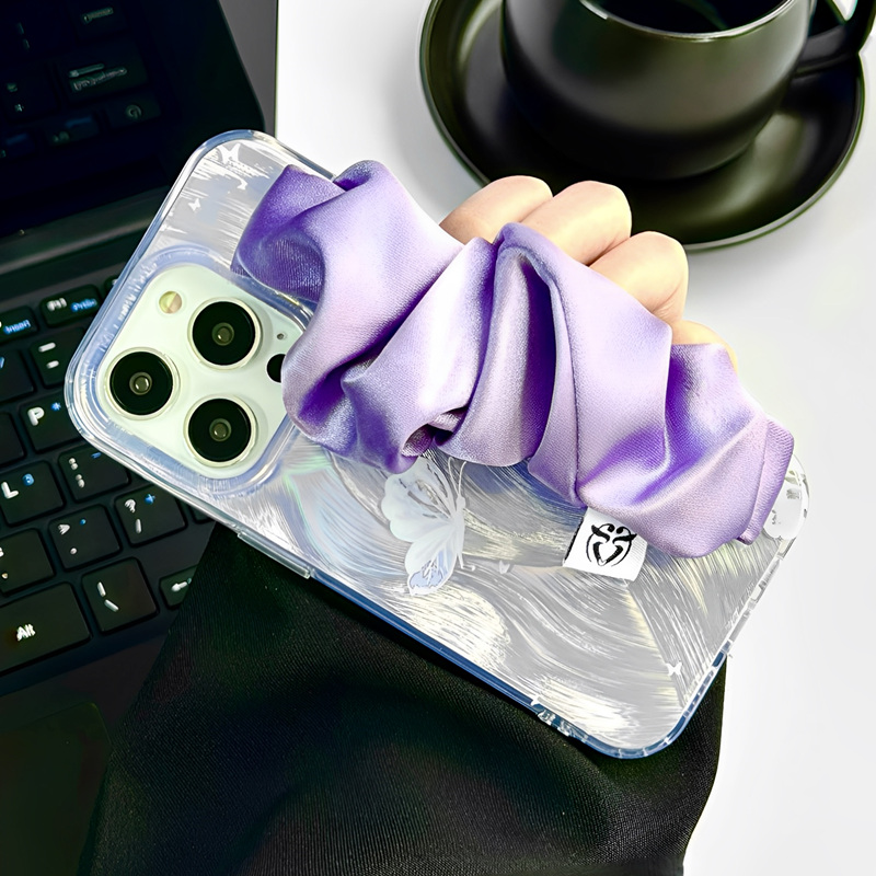 梦境紫色蝴蝶腕带适用iPhone14苹果15promax手机壳13创意12女款11