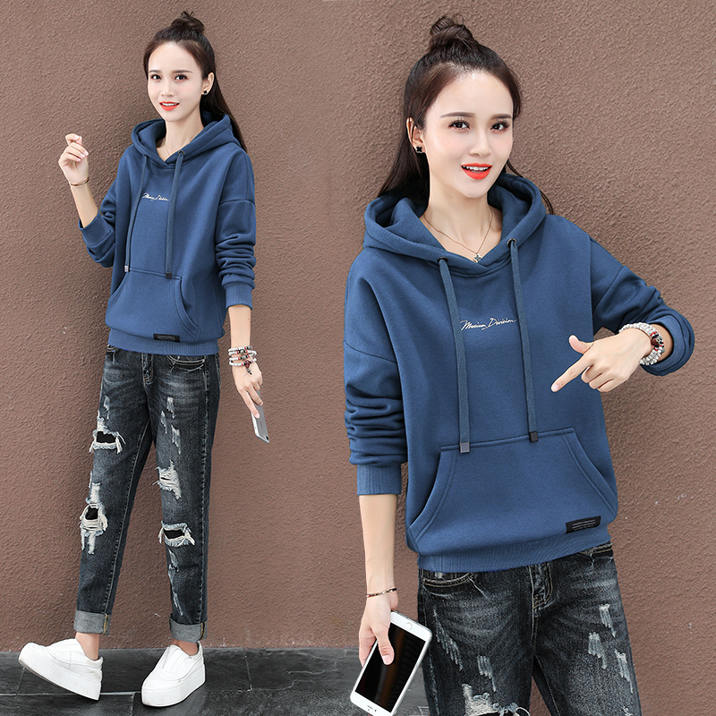 加绒卫衣女秋冬季新款韩版宽松连帽时尚休闲加厚洋气保暖上衣外套