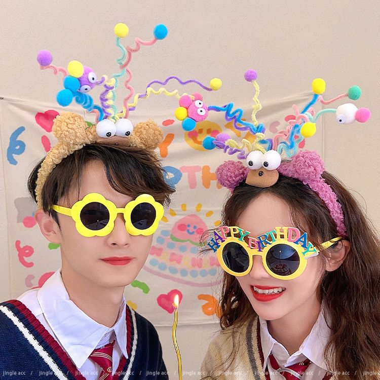 可爱生日发箍女款秋冬搞怪派对party头饰发卡扭扭棒卡通情侣头箍