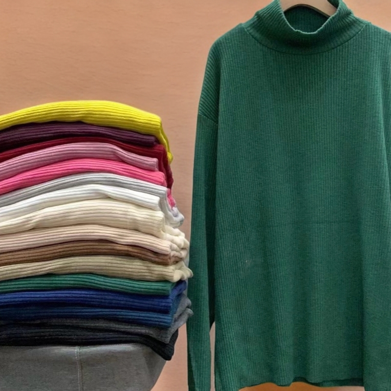 高领长袖T恤宽松慵懒风纯色显瘦百搭休闲上衣