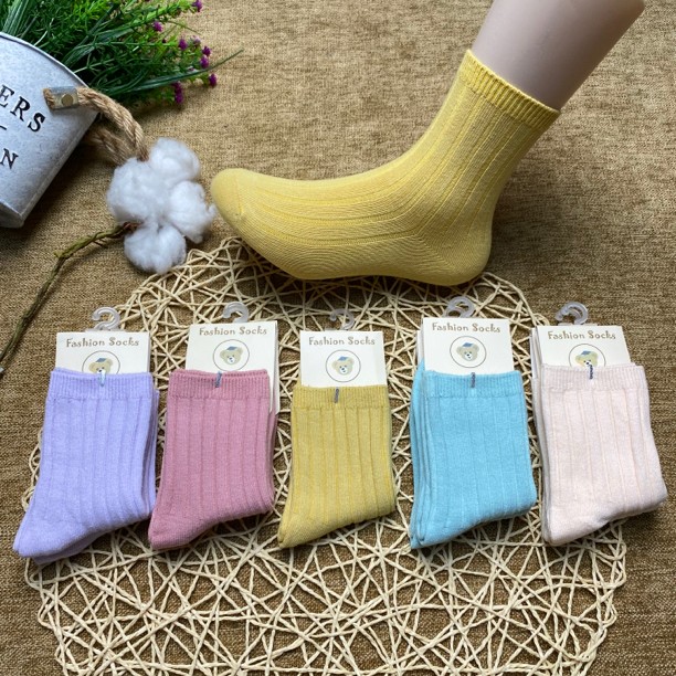 星动儿童中筒袜 女童秋冬款5双 双针织棉线儿童袜子