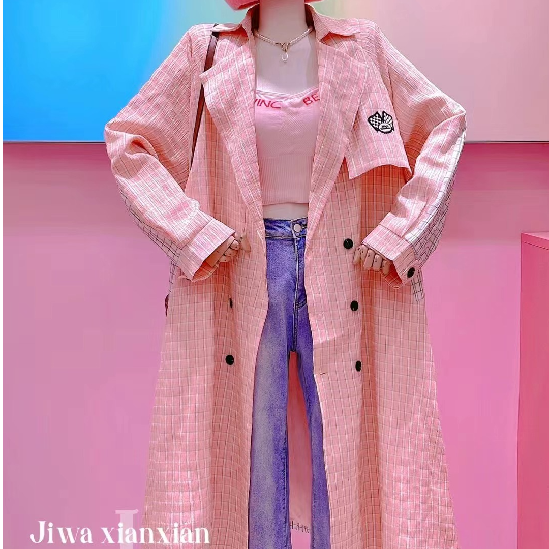 【纯熙+】秋季新款AB面拼色风衣外套女韩版宽松毛巾绣字母15330