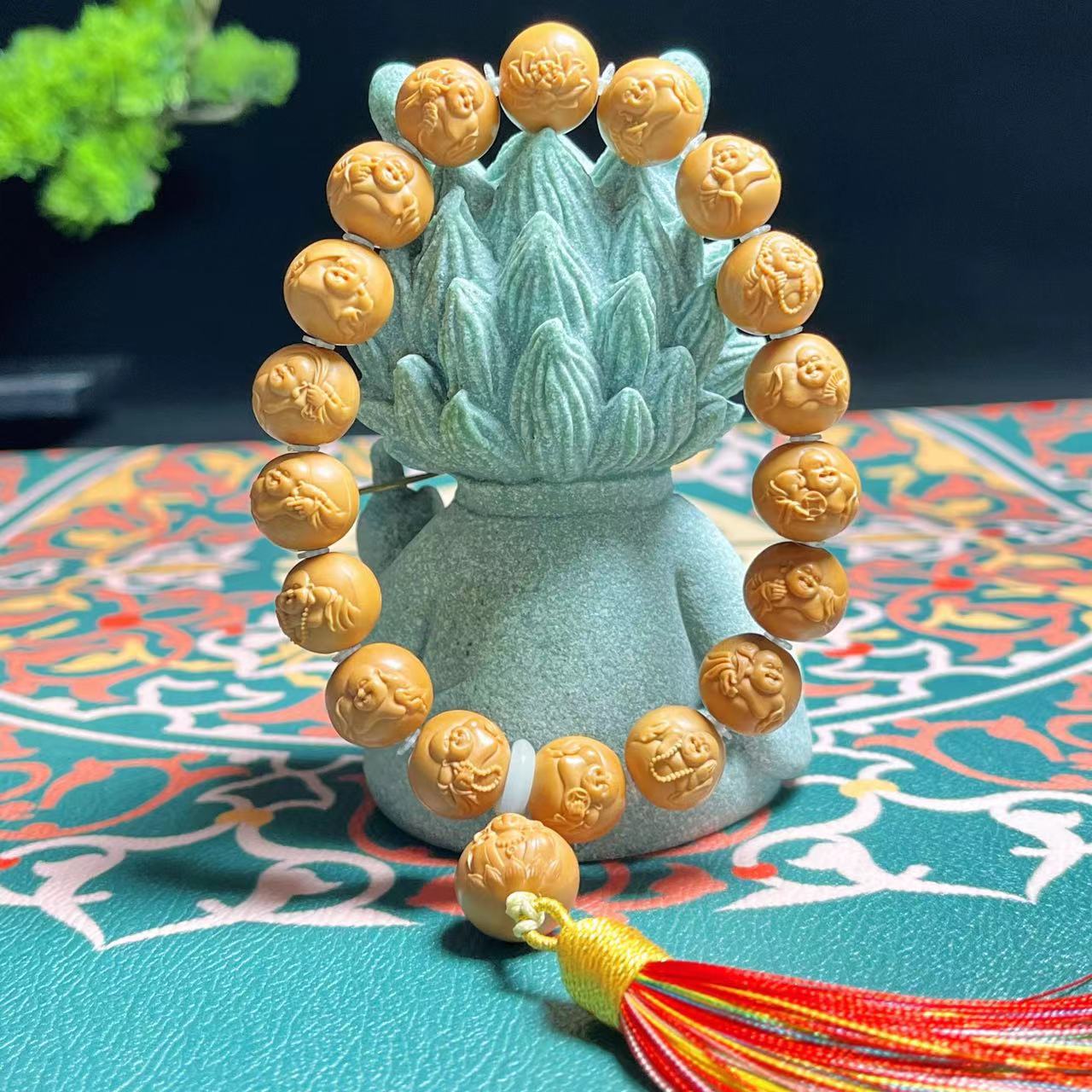 猴头1.3浮雕心经大肚弥勒坠观音流苏