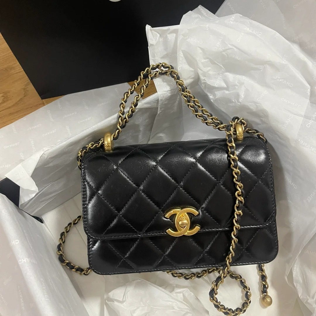 99新 Chanel/香奈儿 1028|19双金珠斜挎包芯片款