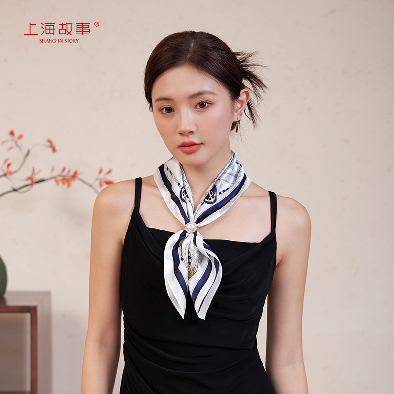 上海故事小方巾真丝发带桑蚕丝丝巾女秋季送妈妈围巾礼物披肩防晒