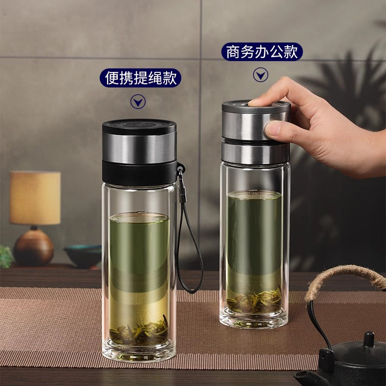 双层玻璃杯男士一键开盖泡茶杯商务车载专用杯子茶杯便携水杯