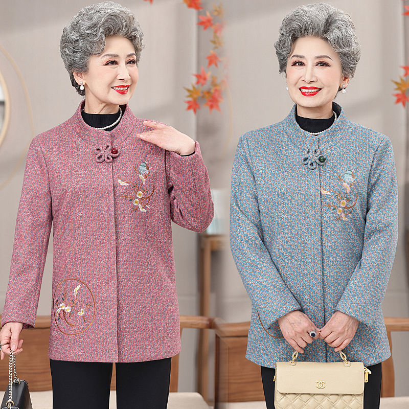 啄木鸟富太太中老年妈妈装春秋唐装绣花外套60岁奶奶装洋气宽松上