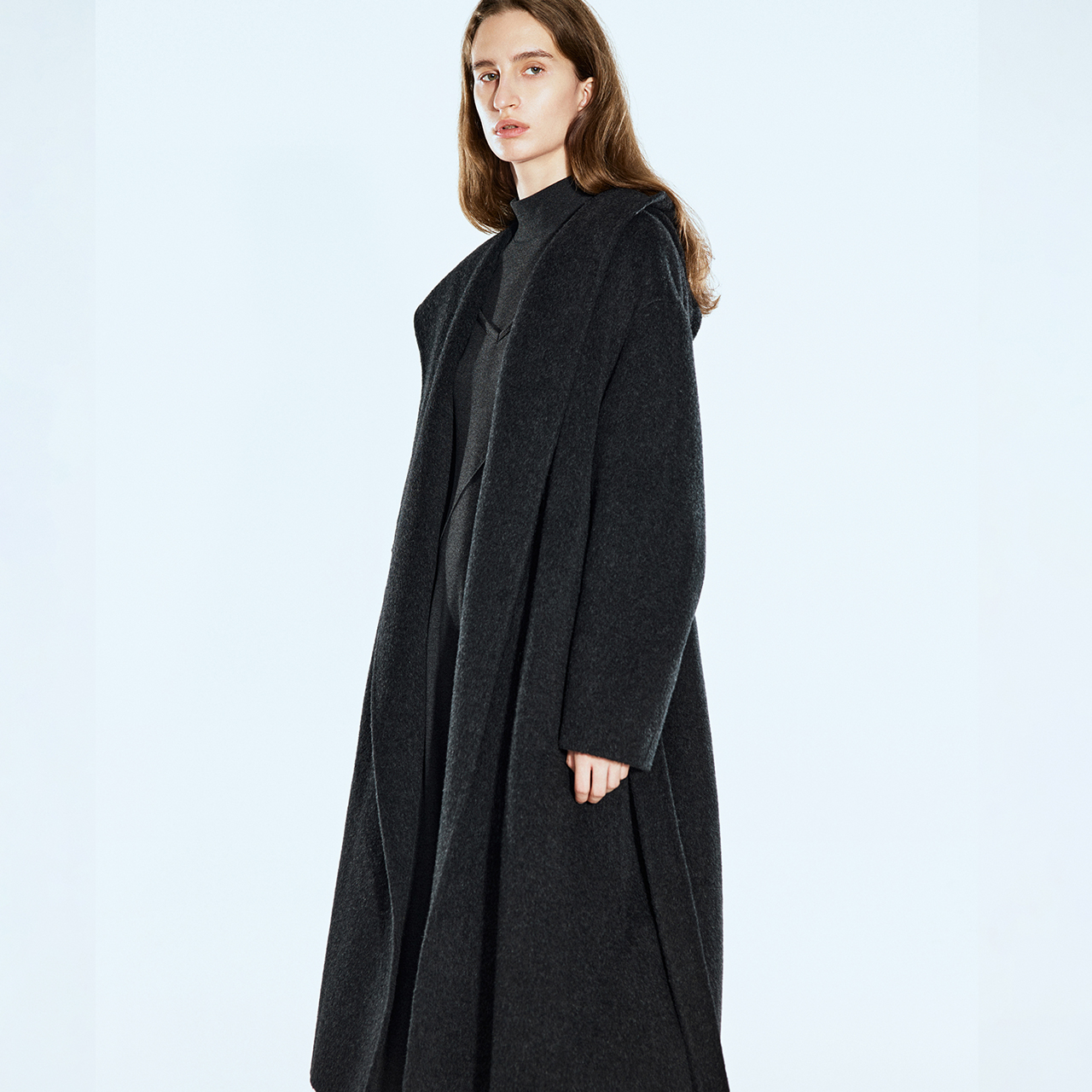 COVERINS冬季双面呢羊毛混纺连帽大衣CC34580100