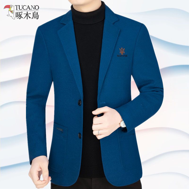 啄木鸟新款男士西装春秋款休闲男装 修身小西服外套男中年爸爸装