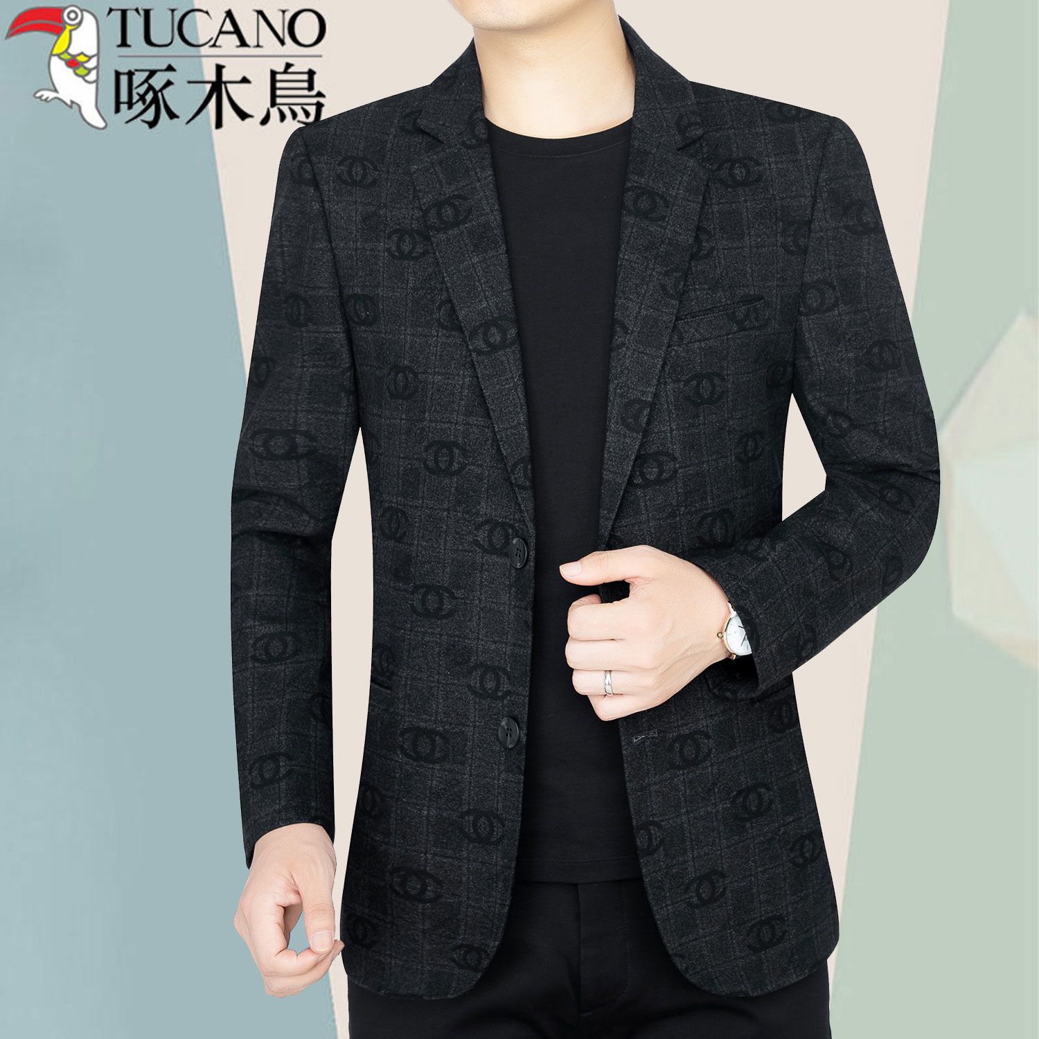 啄木鸟高档商务休闲西服上衣潮流中青年男士小西装秋季外套秋冬款