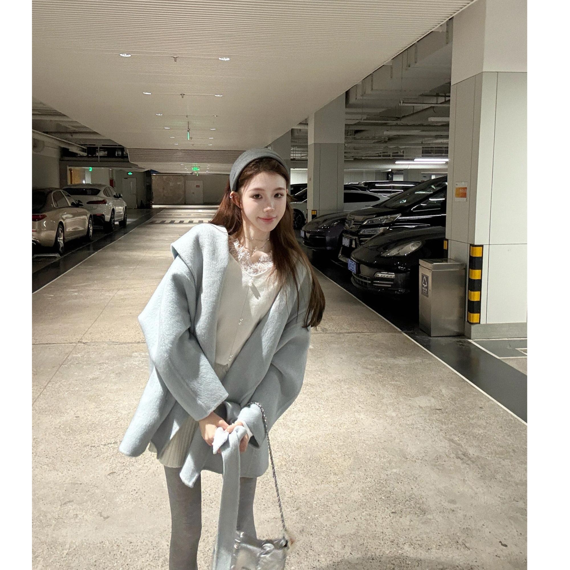 2024冬季新款韩版高级设计感毛呢翻领宽松外套搭半身裙显瘦套装女