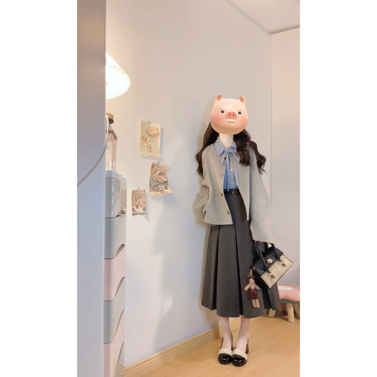 秋冬新款韩系高级感赫本风短款毛呢外套内搭衬衫上衣半身裙套装女