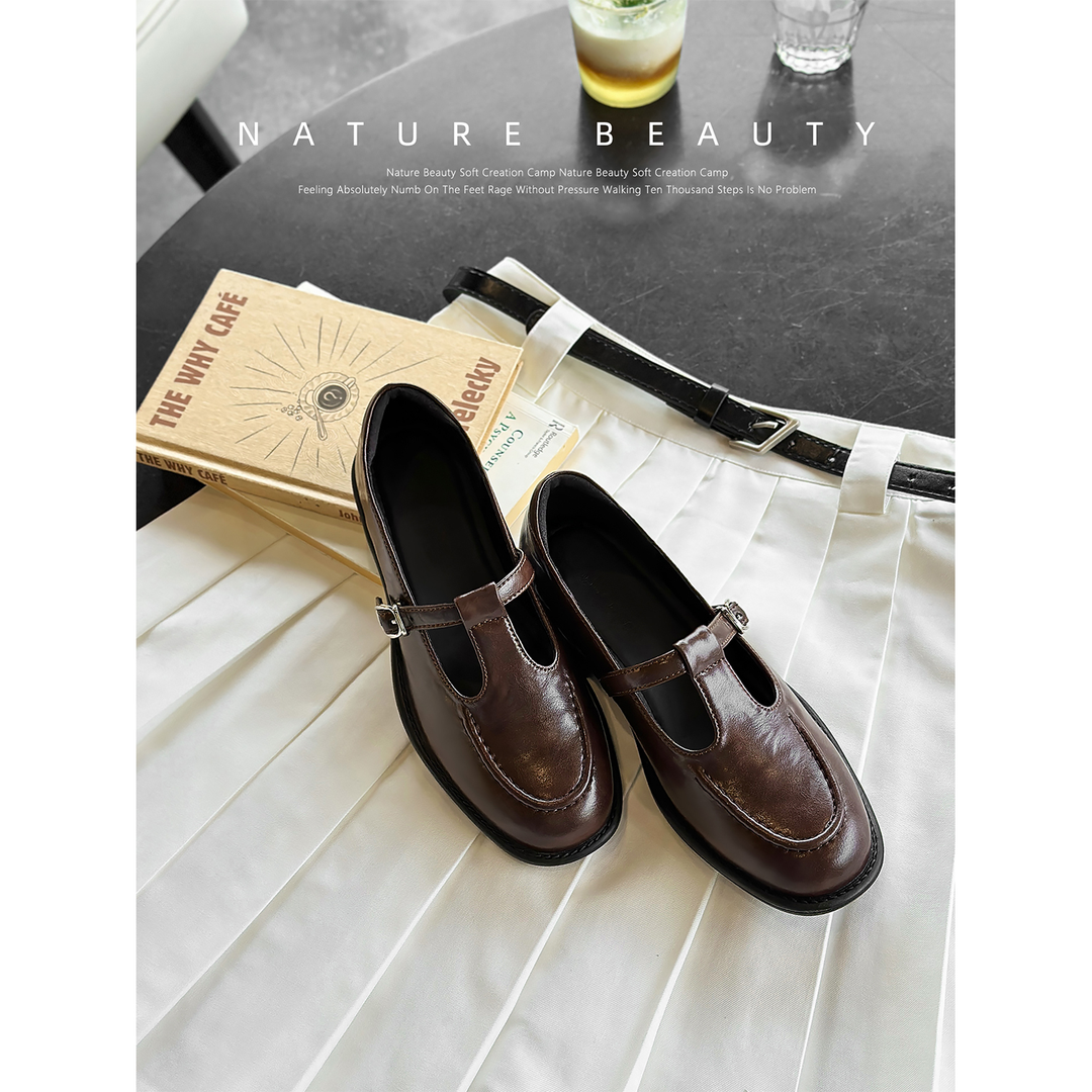 【复古玛丽】自然卷法式芭蕾单鞋复古玛丽珍鞋方跟英伦通勤小皮鞋女