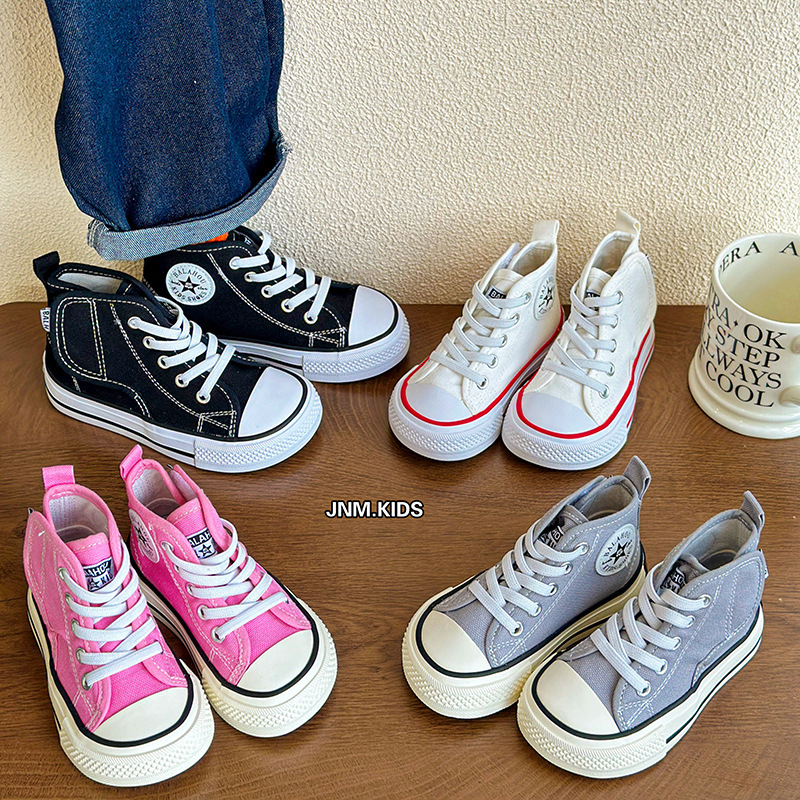 儿童帆布鞋2024年春秋季新款男童休闲板鞋软底高帮女童帆布鞋夏款