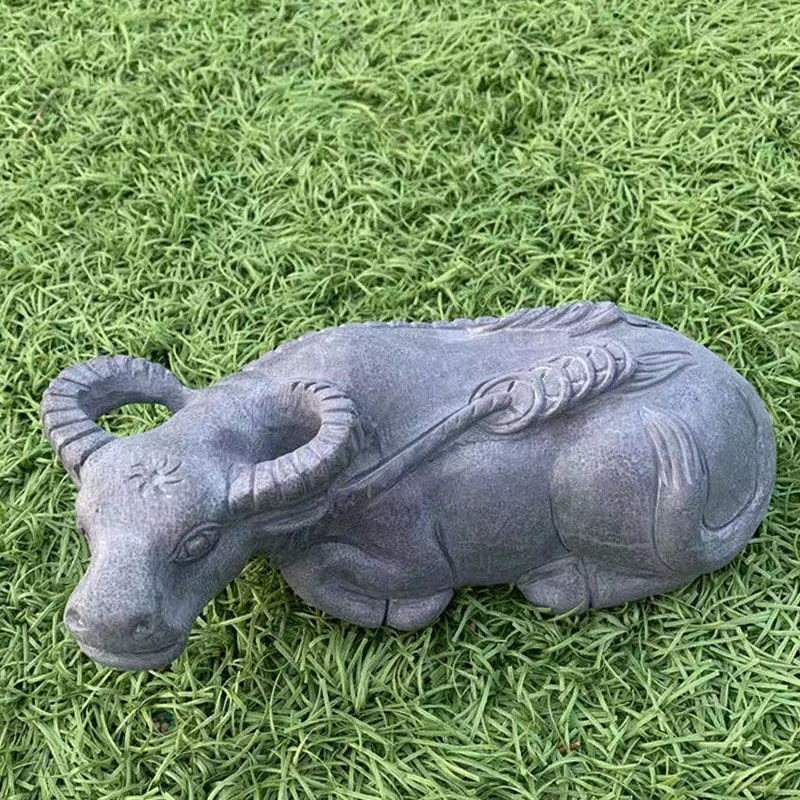 石雕卧牛水牛摆件石头卧牛青石生肖牛转乾坤招财家居工艺品摆放