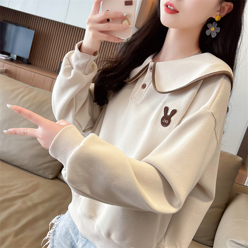 娃娃领卫衣女2025新款秋冬季宽松加绒加厚设计感小众翻领上衣外套