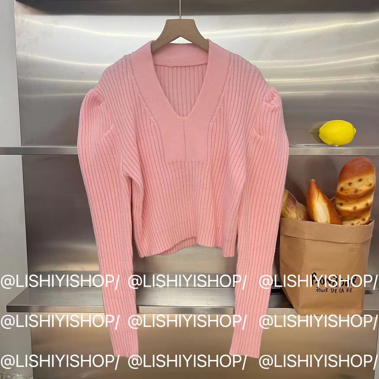 【气质名媛】V领泡泡袖毛衣 5668