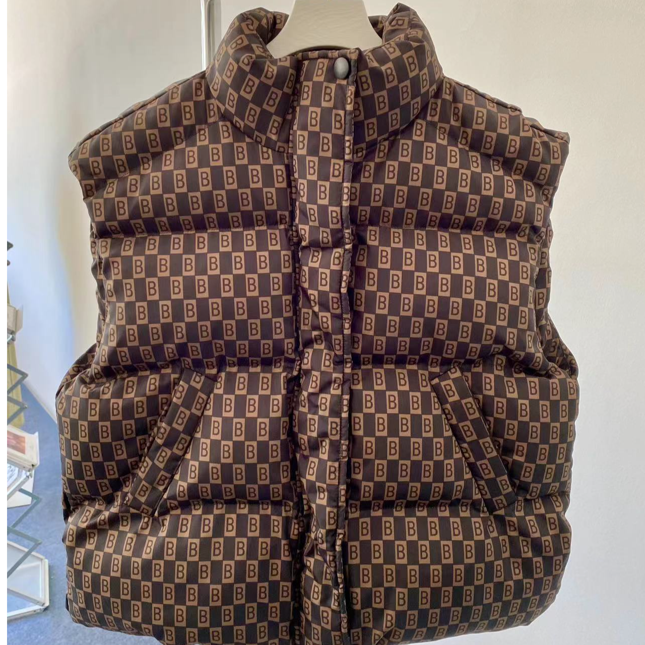 韩范儿B字棉马夹防水保暖马甲无牌微瑕疵S/M