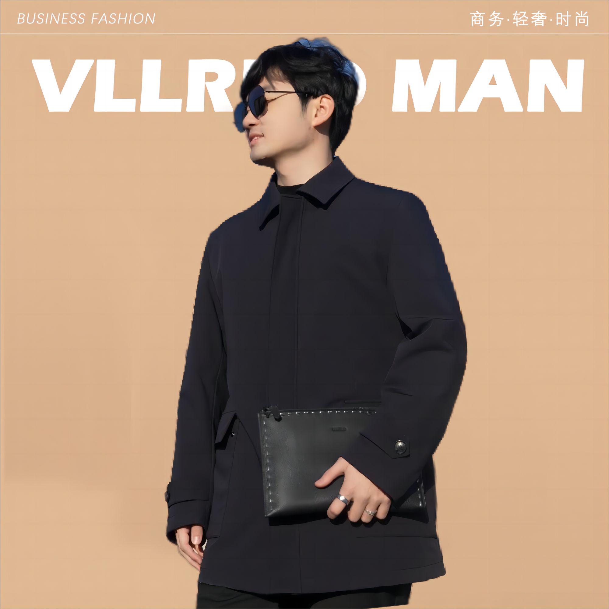 秋冬时尚简约翻领水貂毛内胆尼克服男士商务新款保暖防风外套冬季