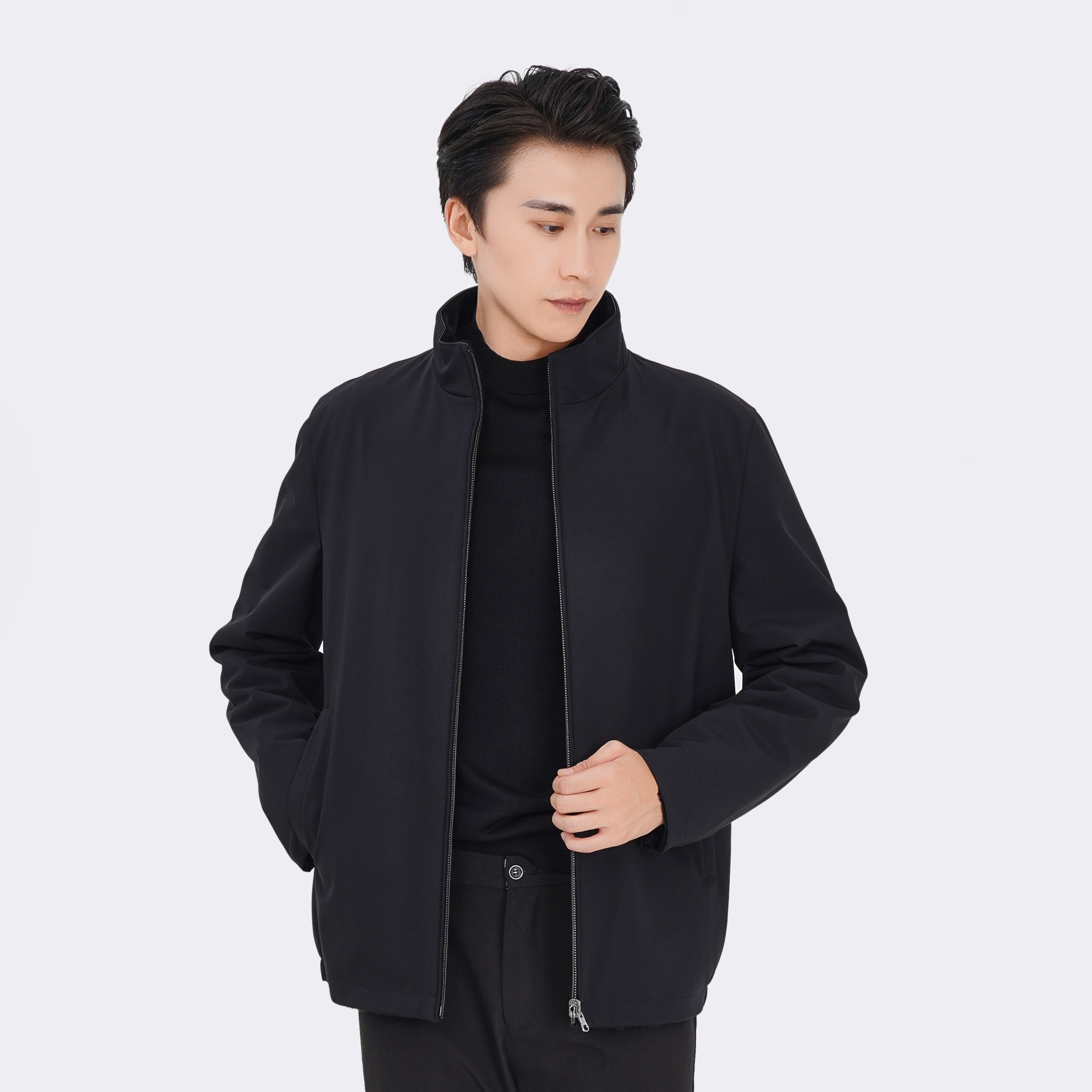 秋冬正反两穿尼克服水貂毛立领防风保暖男款时尚简约商务外套男款