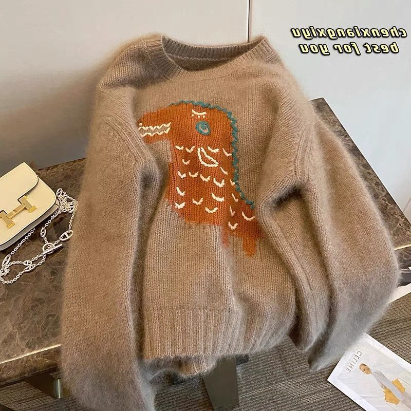 短款毛衣女秋冬季新款加厚宽松慵懒恐龙针织打底衫卡通长袖上衣女