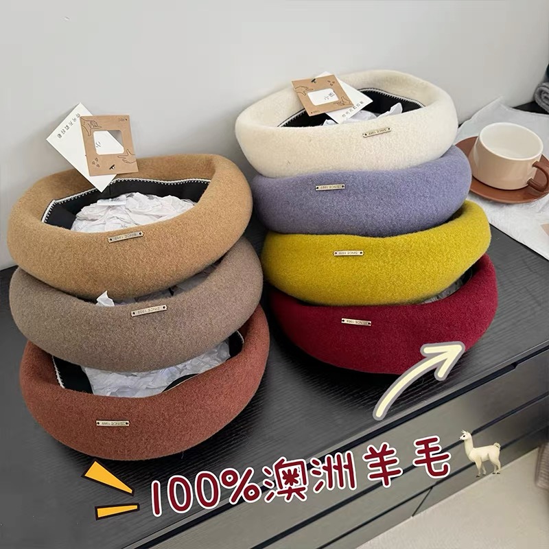 【升级100%澳毛】高级感纯羊毛贝雷帽大头围松紧秋冬百搭气质画家帽