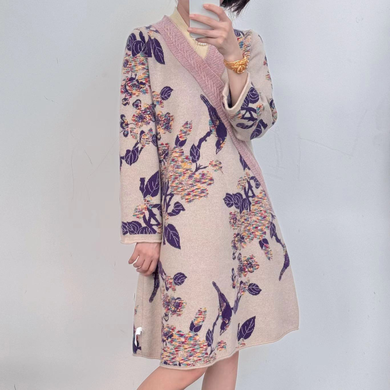 【新中式】【卡诗米羊绒】24027时尚女款针织宽松慵懒风上衣