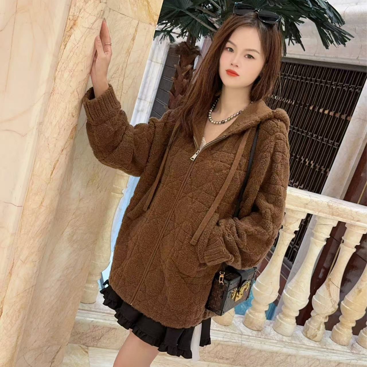 【卡诗米羊绒】DA同款1潮牌时尚女款针织宽松慵懒风大衣