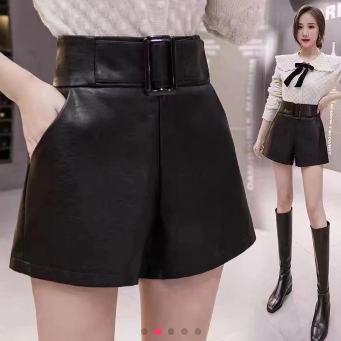 2025新款高腰洋气显瘦百搭皮短裤9166
