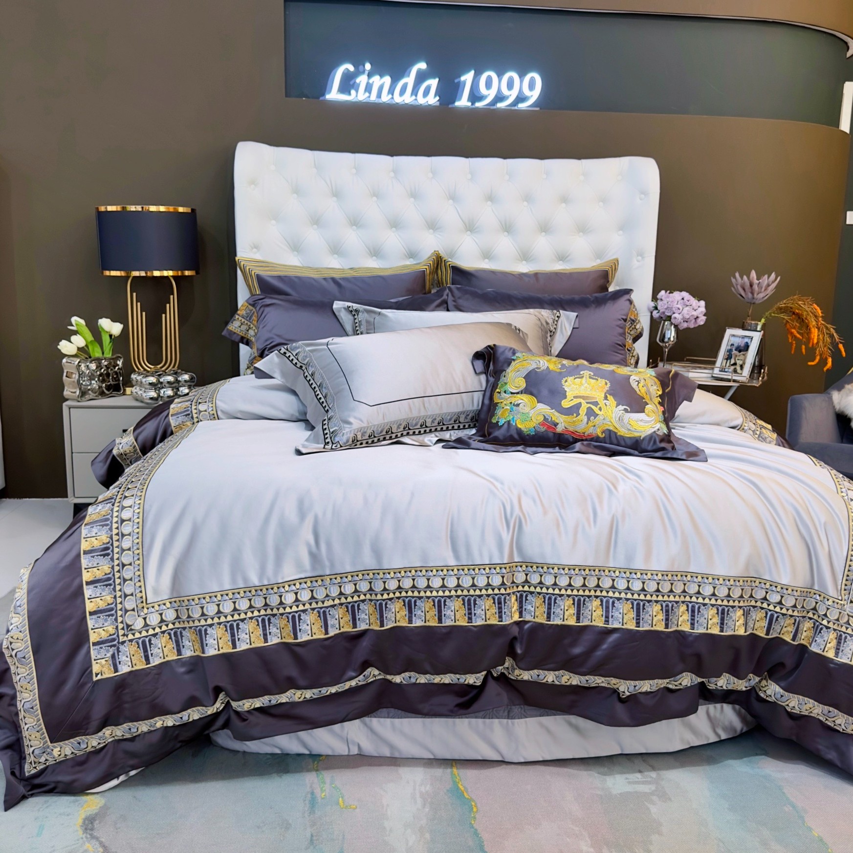 LD【孤品】高奢定制设计师经典款纯色简约高档绣花欧式高端四件套