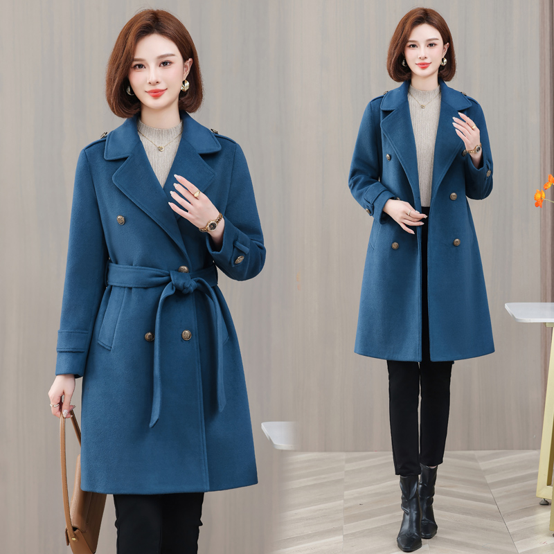 原创24新款春秋毛呢大衣中青年40岁中长款洋气美丽大方减龄修身