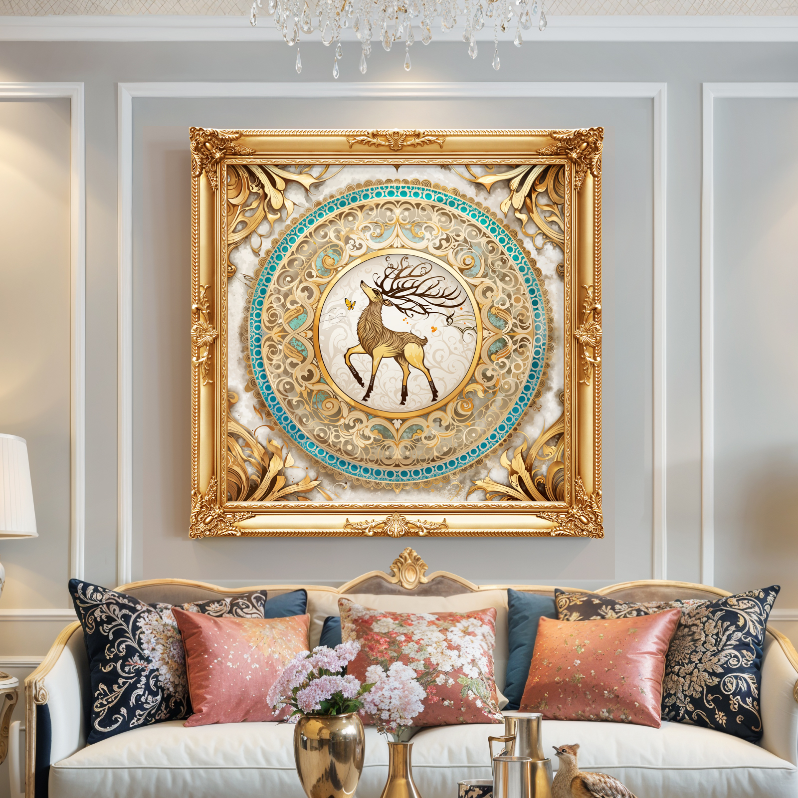 装饰画动物麋鹿轻奢欧式客厅入户玄关餐厅壁画大芬村油画玄关挂画