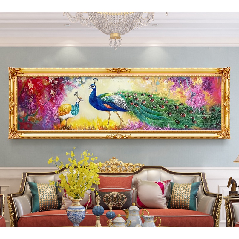 美式油画孔雀客厅沙发背景画装饰画床头挂画动物立体油画批发