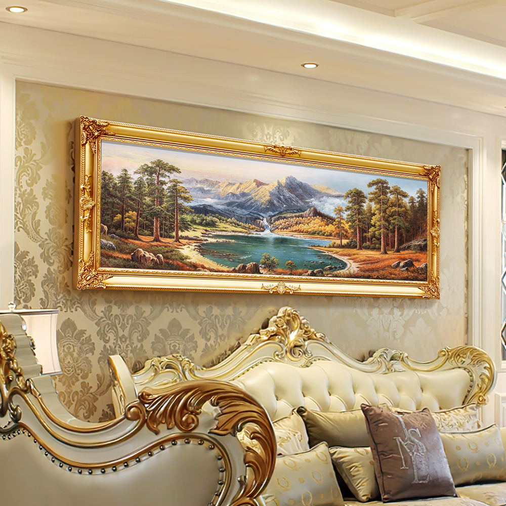 沙发背景墙客厅装饰画壁画实木大气聚宝盆欧式立体山水风景油画