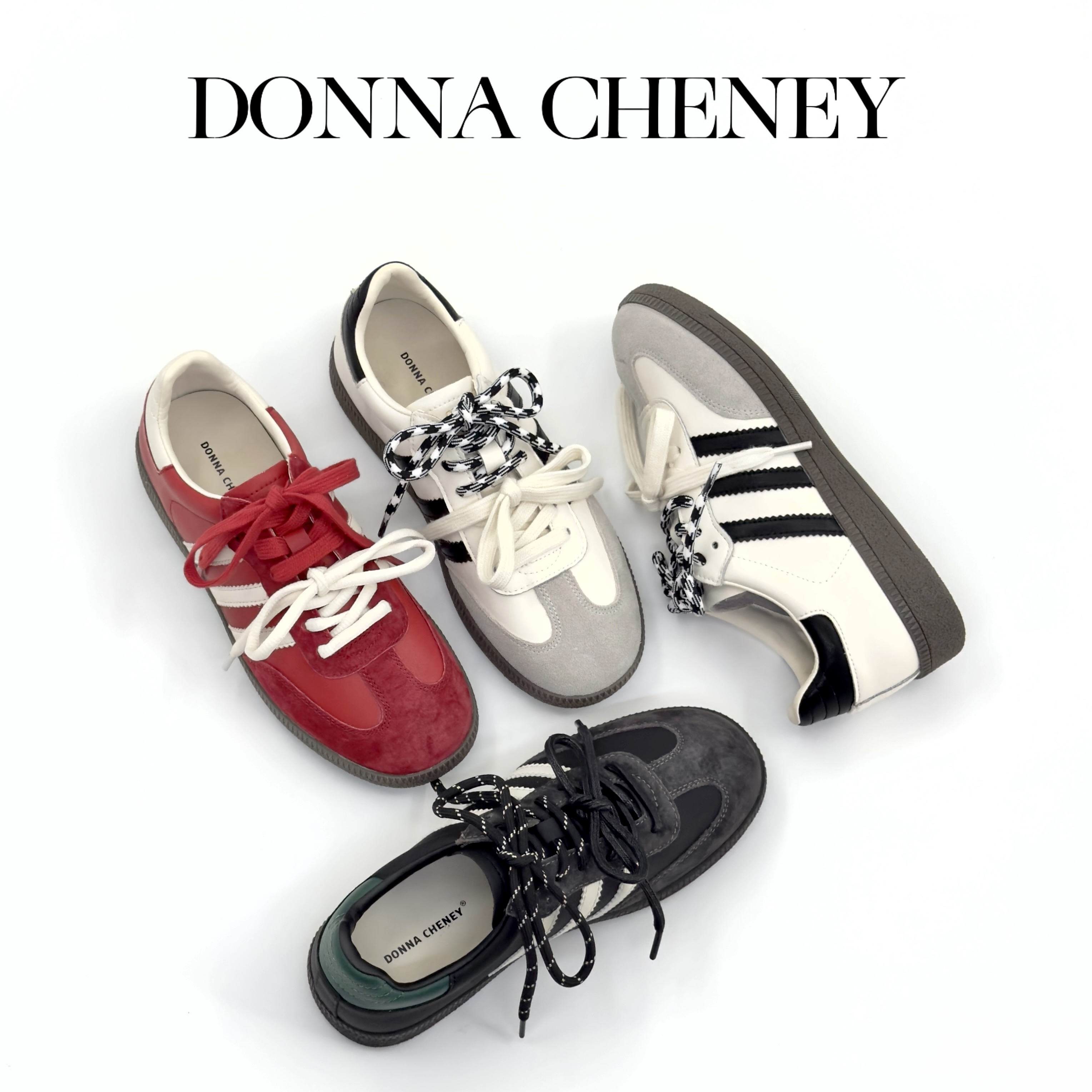 DONNA CHENEY双鞋带德训2024新款真皮百搭舒适平底复古休闲鞋
