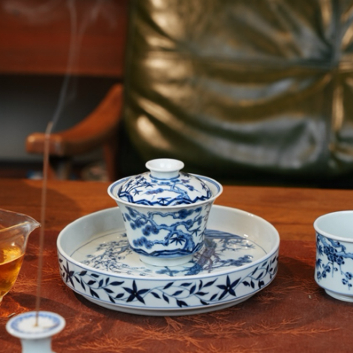 景德镇柴窑青花松竹梅主人杯套组