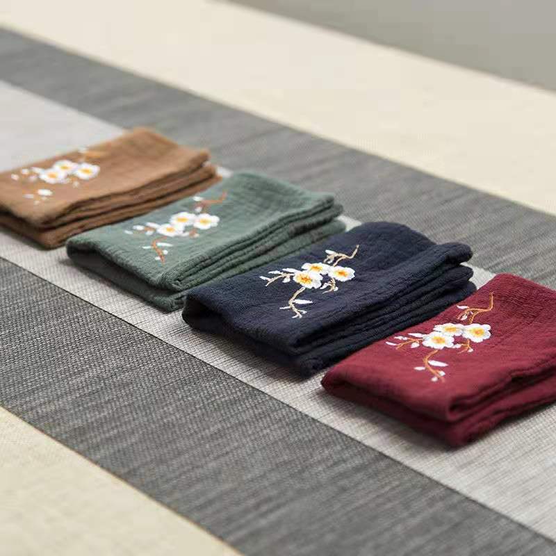 店铺新粉福利棉麻茶巾双层加厚家用复古养壶茶布独立包装刺绣茶巾