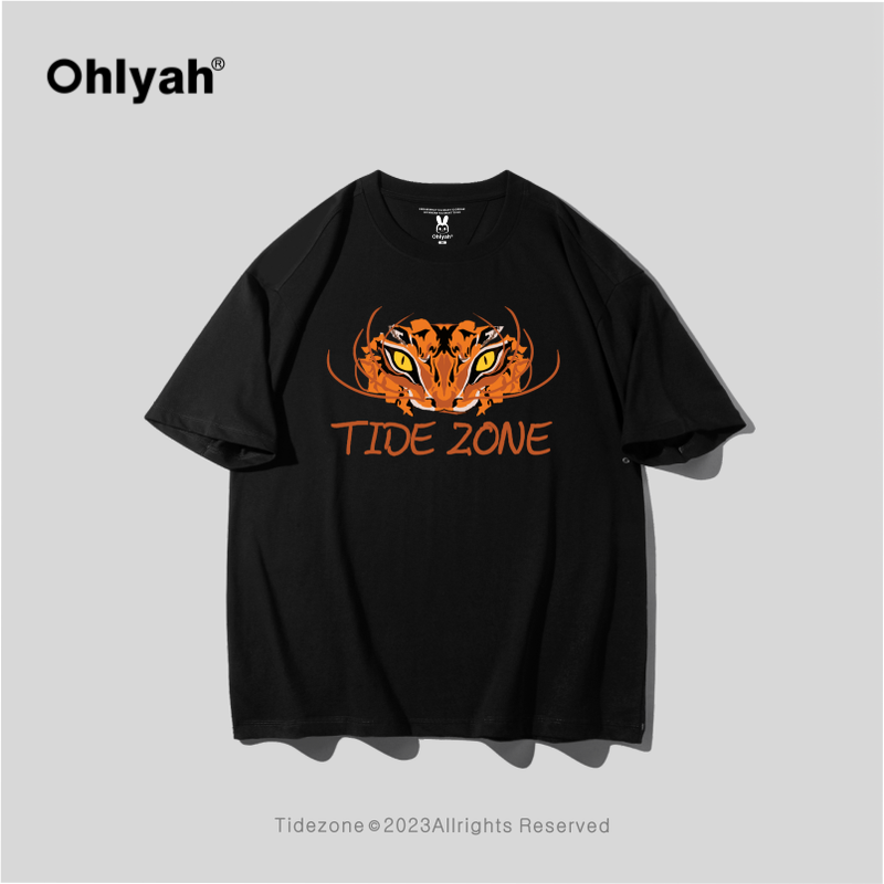 Ohlyah短袖男2023夏季新款动物字母街头T恤男装嘻哈半袖美式上衣