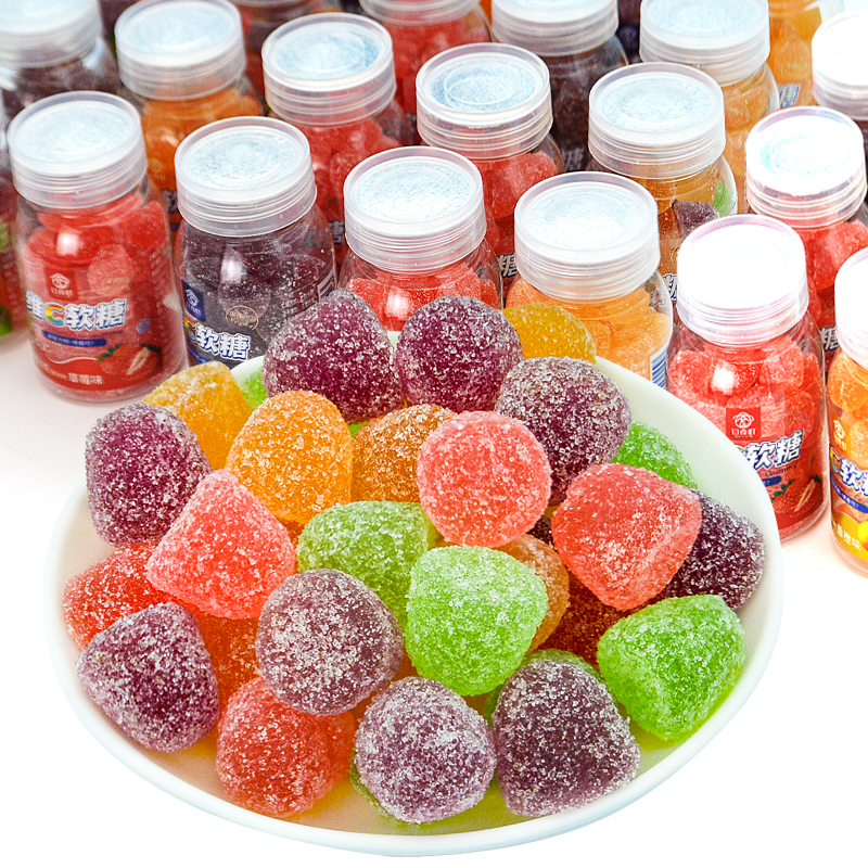 维C果汁软糖水果味糖橡皮糖儿童VC糖酸甜QQ糖果休闲零食香橙味68g