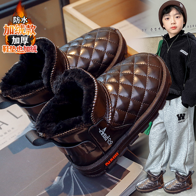 旺贝回力儿童雪地靴男童鞋冬款2023新款男孩加绒加厚大棉鞋冬季防
